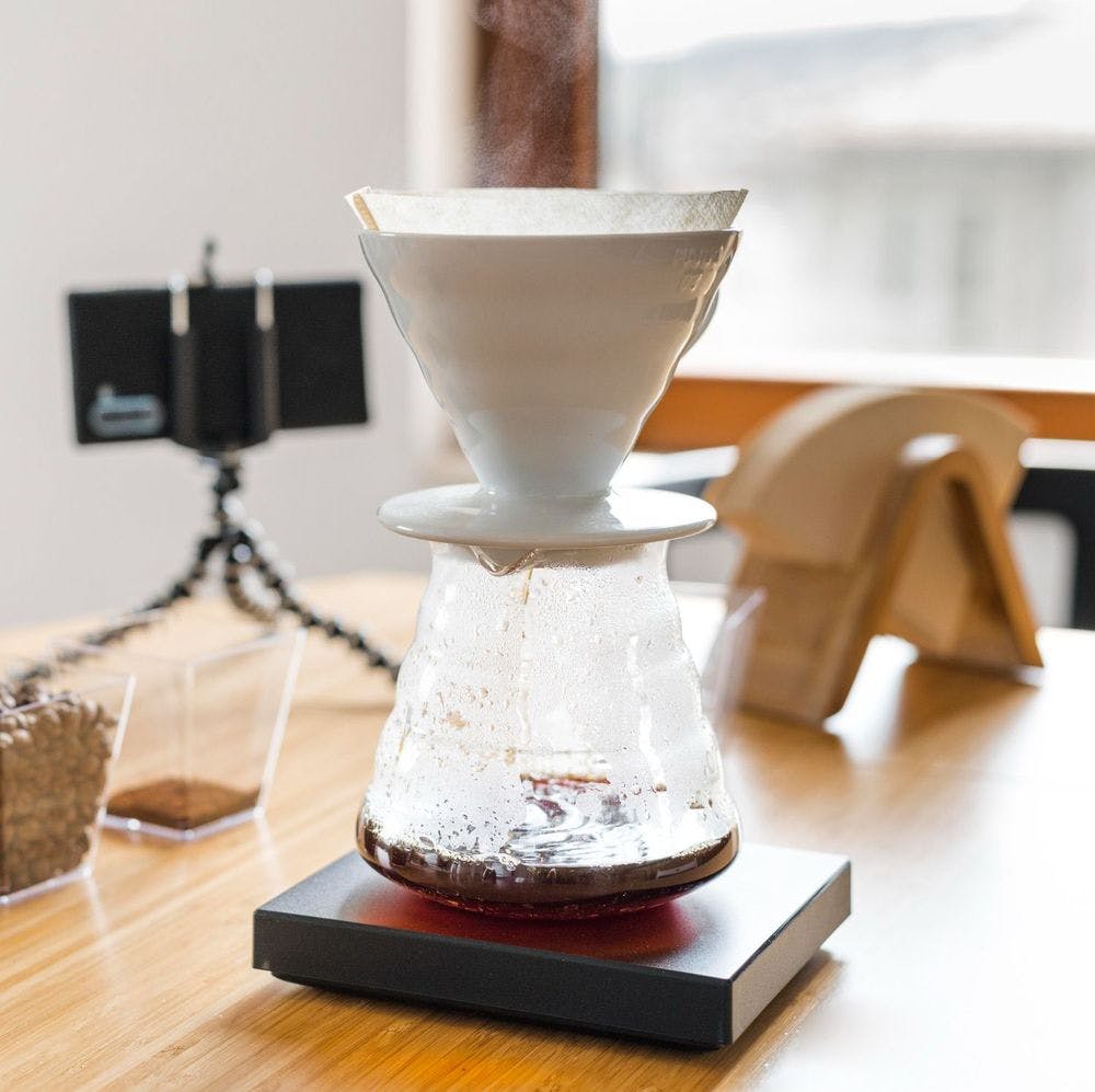 Hario V60 placed on glass container