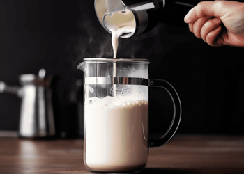 Person frothing milk in the French press